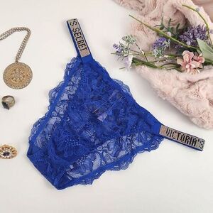 MEDIUM {Victoria's Secret} Blue Lace Rhinestones Bling Panty